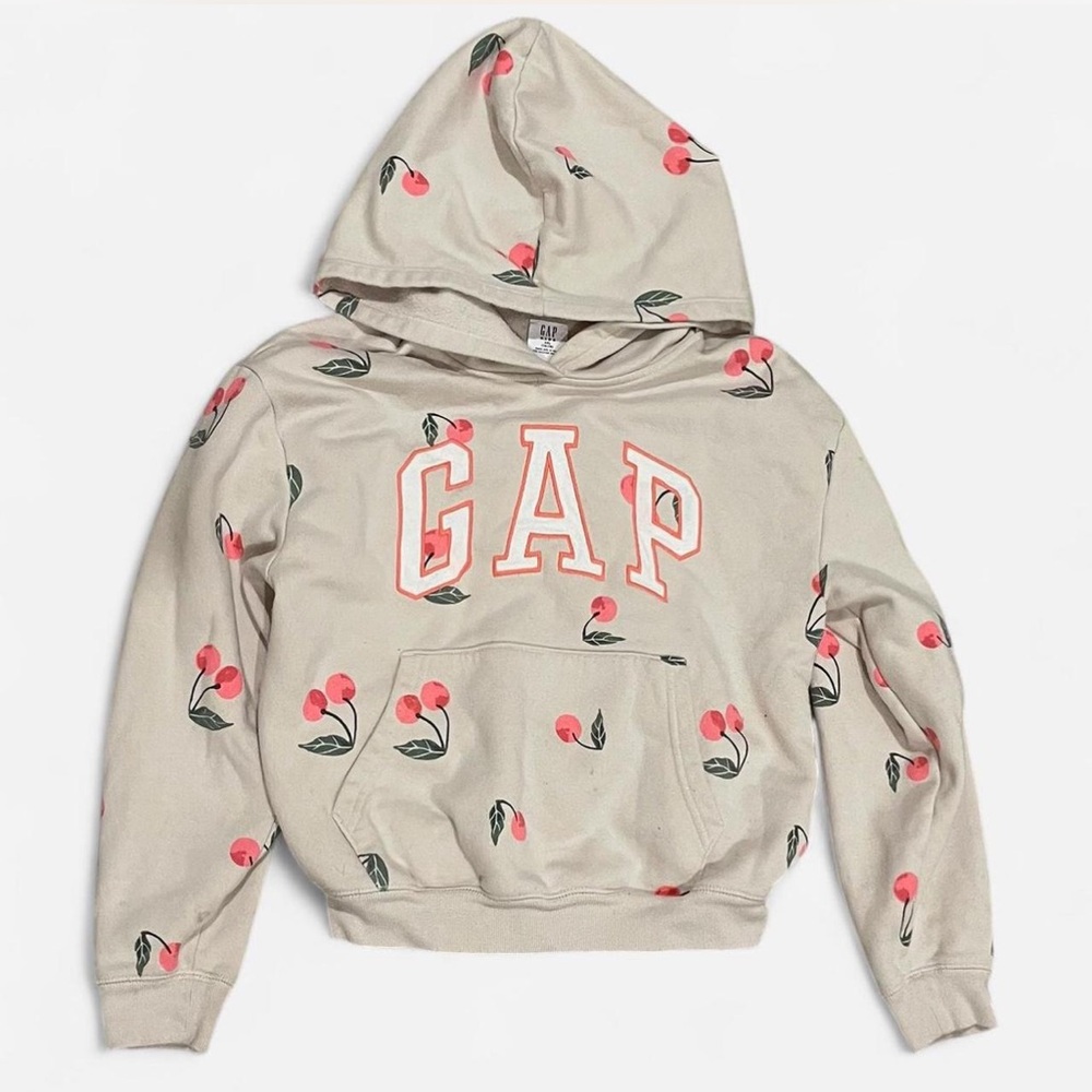 GAP Kids Cream Hoodie with Pink Cherry Print